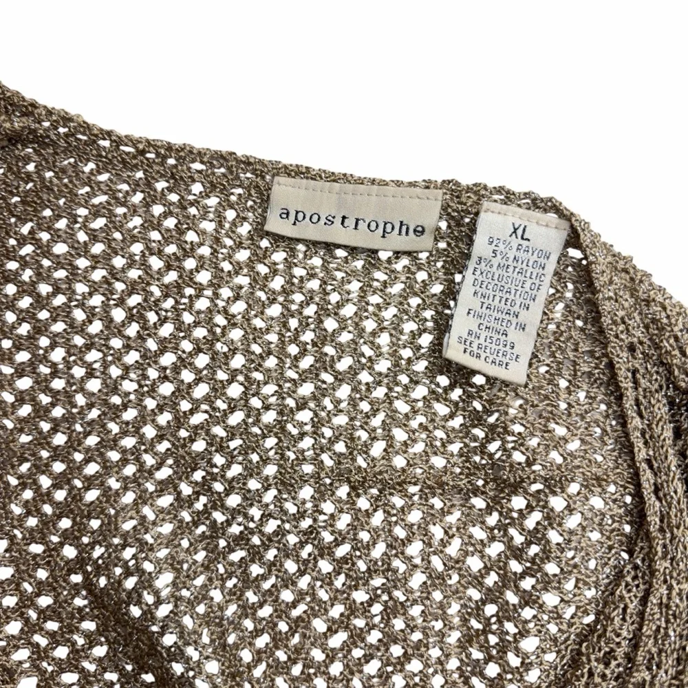 Vintage Apostrophe Gold Metallic Knit Cardigan Open Knit Sweater - Picture 2 of 3